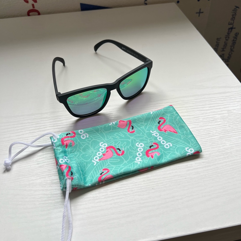 Goodr Sunglasses with Flamingo bag - Black and Green